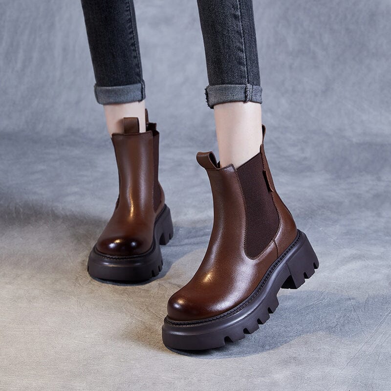 Women Autumn Minimalist Leather Platform Boots