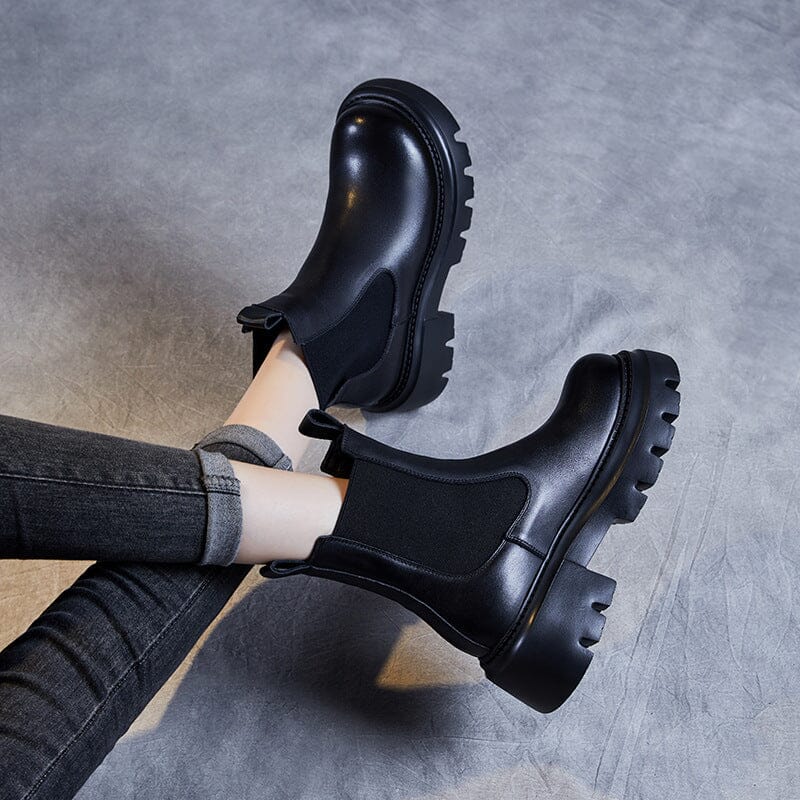 Women Autumn Minimalist Leather Platform Boots