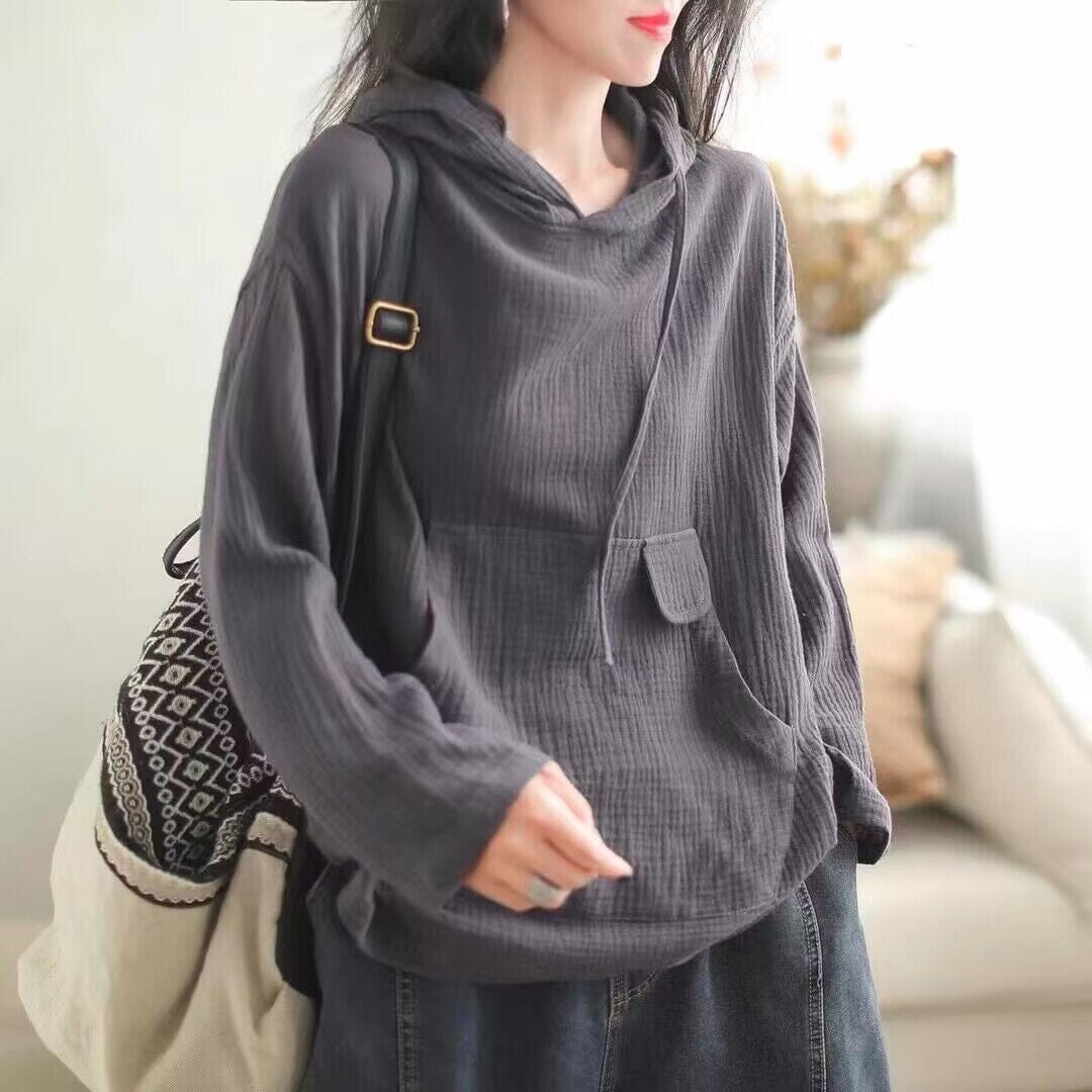 Women Autumn Minimalist Solid Loose Ccotton Hoodie Sep 2023 New Arrival Gray One Size 