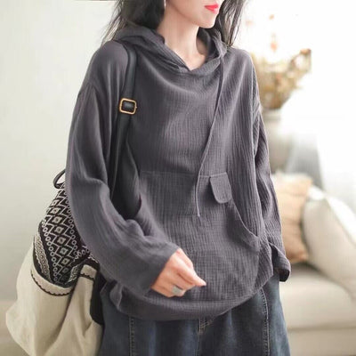 Women Autumn Minimalist Solid Loose Ccotton Hoodie Sep 2023 New Arrival Gray One Size 
