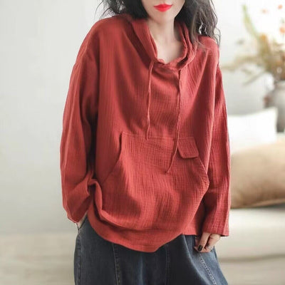 Women Autumn Minimalist Solid Loose Ccotton Hoodie Sep 2023 New Arrival Red One Size 