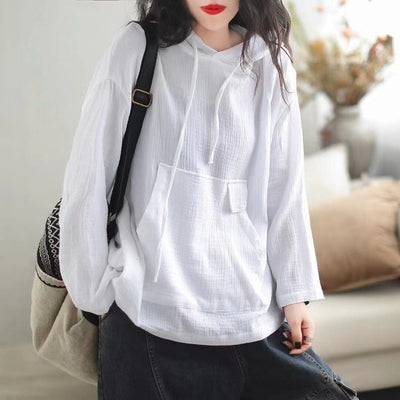 Women Autumn Minimalist Solid Loose Ccotton Hoodie Sep 2023 New Arrival White One Size 