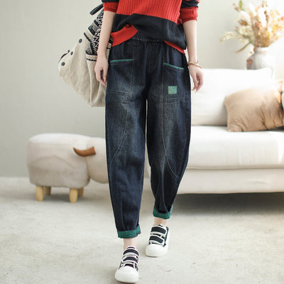 Women Autumn Patchwork Casual Loose Jeans
