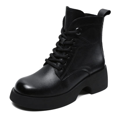 Women Autumn Patchwork Leather Platform Boots Sep 2023 New Arrival Black 35 