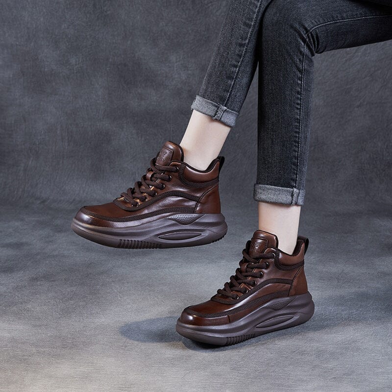 Women Autumn Retro Casual Leather Thick Sole Boots