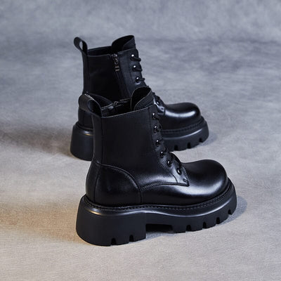 Women Autumn Retro Classic Leather Platform Boots