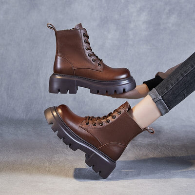 Women Autumn Retro Classic Leather Platform Boots Oct 2023 New Arrival 