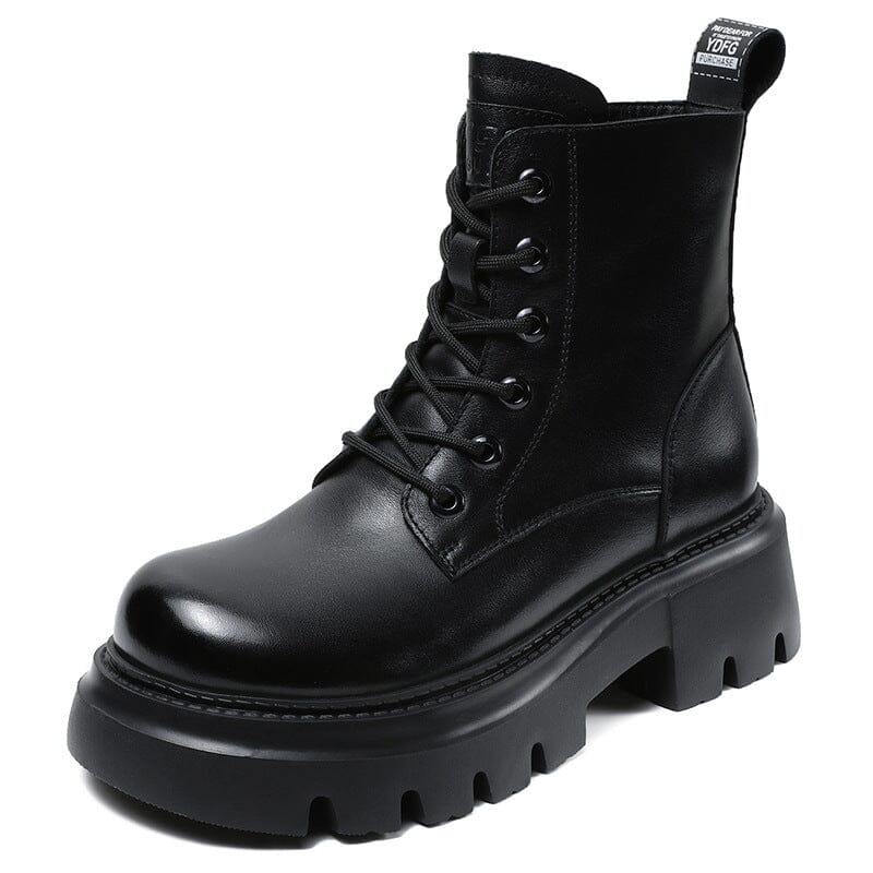 Women Autumn Retro Classic Leather Platform Boots Oct 2023 New Arrival Black 35 