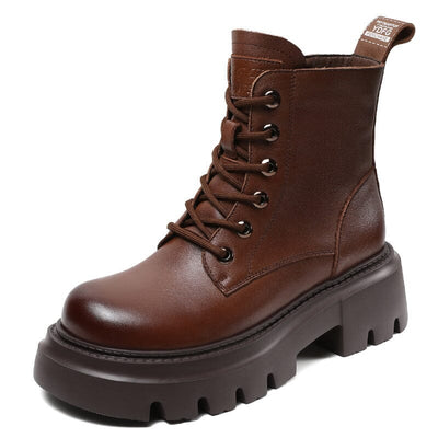Women Autumn Retro Classic Leather Platform Boots Oct 2023 New Arrival Brown 35 