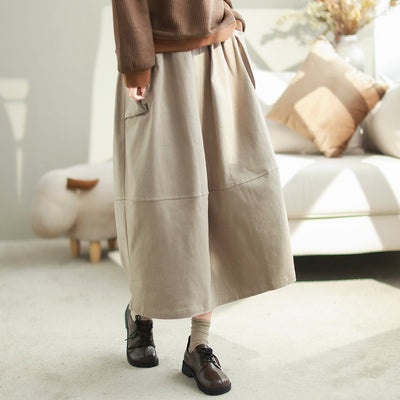 Women Autumn Retro Cotton Loose Casual Skirt