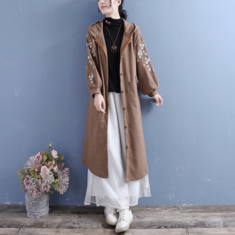 Women Autumn Retro Embroidery Cotton Knitted Overcoat Oct 2022 New Arrival 