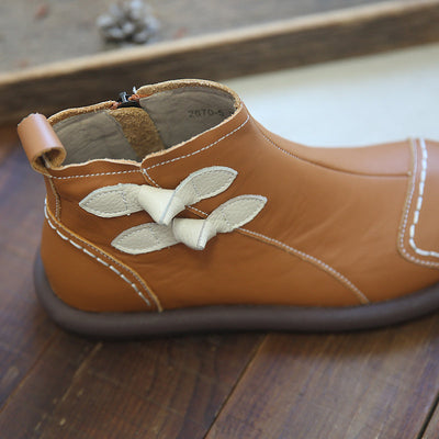 Women Autumn Retro Leather Casual Flat Boots