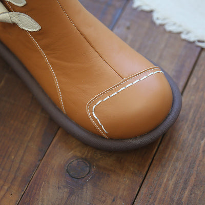 Women Autumn Retro Leather Casual Flat Boots
