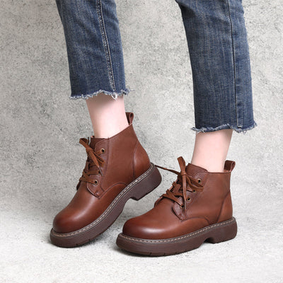 Women Autumn Retro Leather Flat Ankle Boots