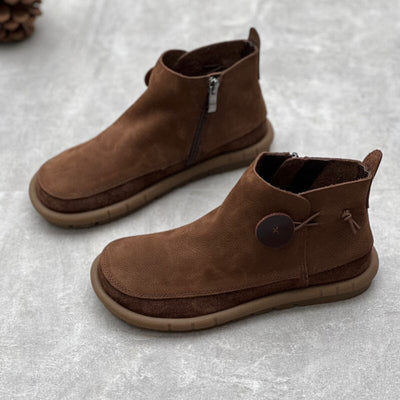 Women Autumn Retro Leather Flat Boots Sep 2023 New Arrival Coffee 35 