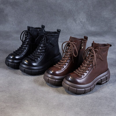 Women Autumn Retro Leather Platform Boots