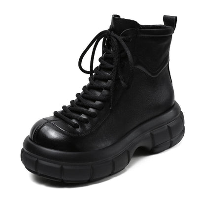 Women Autumn Retro Leather Platform Boots Aug 2023 New Arrival Black 35 