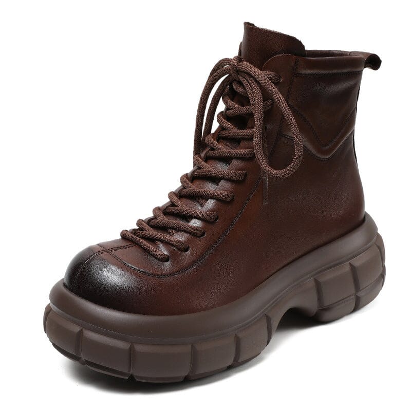 Women Autumn Retro Leather Platform Boots Aug 2023 New Arrival Brown 35 