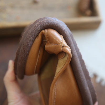 Women Autumn Retro Leather Round Head Loafers