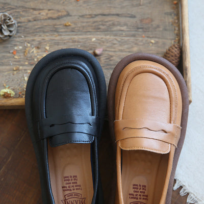 Women Autumn Retro Leather Round Head Loafers Aug 2022 New Arrival 
