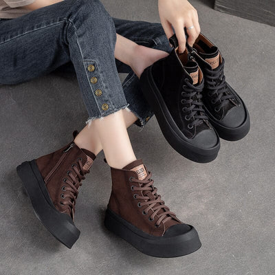 Women Autumn Retro Leather Thick Soled Ankle Boots