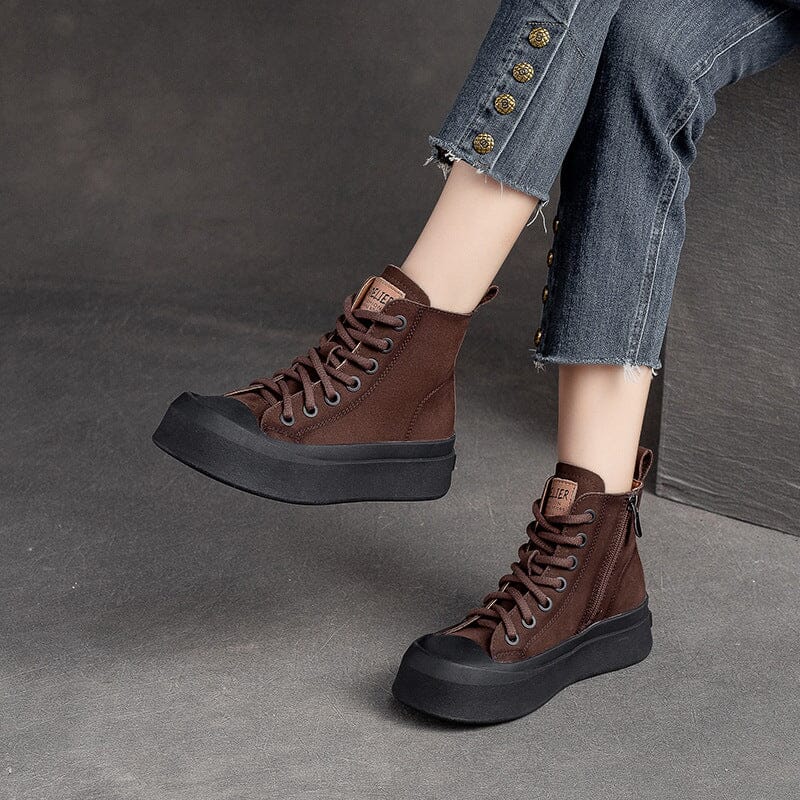 Women Autumn Retro Leather Thick Soled Ankle Boots