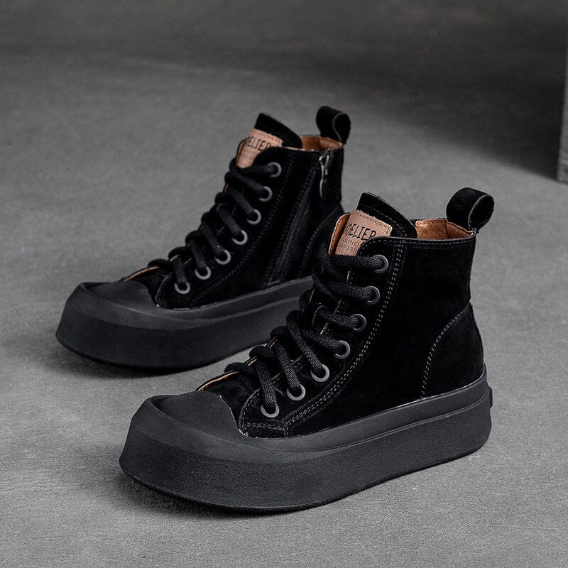 Women Autumn Retro Leather Thick Soled Ankle Boots Sep 2023 New Arrival Black 35 