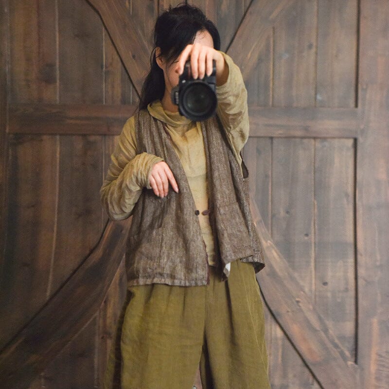 Women Autumn Retro Loose Linen Vest