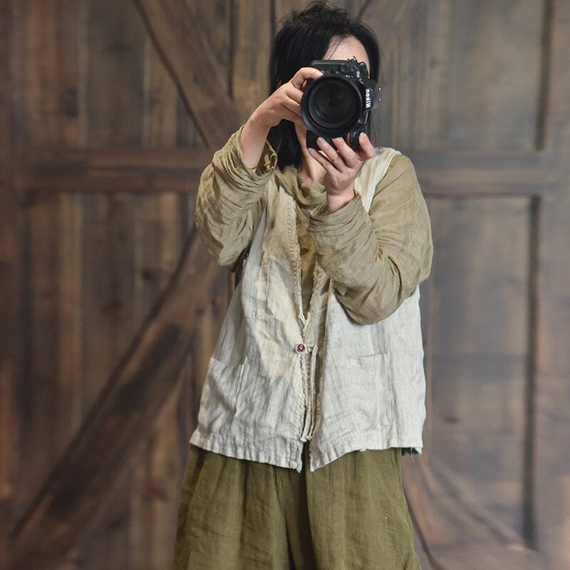 Women Autumn Retro Loose Linen Vest
