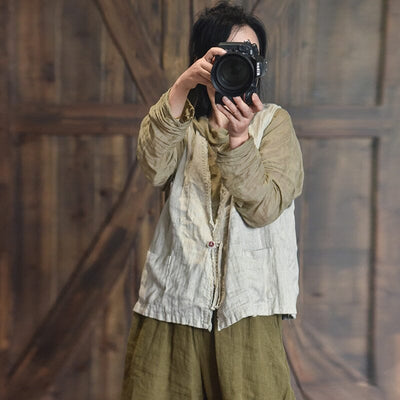 Women Autumn Retro Loose Linen Vest