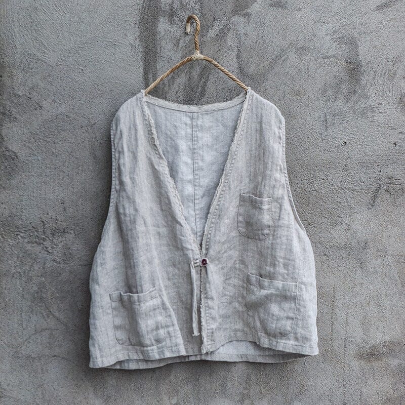 Women Autumn Retro Loose Linen Vest