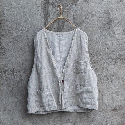 Women Autumn Retro Loose Linen Vest