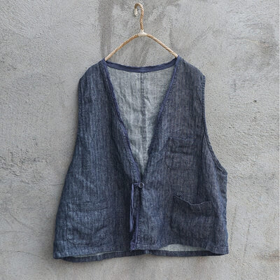 Women Autumn Retro Loose Linen Vest