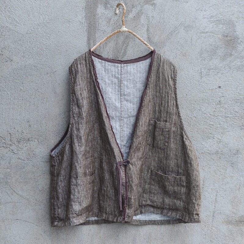 Women Autumn Retro Loose Linen Vest