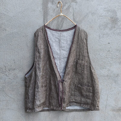 Women Autumn Retro Loose Linen Vest