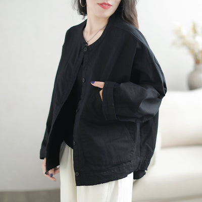 Women Autumn Retro Minimalist Casual Cotton Jacket