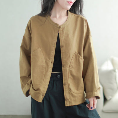 Women Autumn Retro Minimalist Casual Cotton Jacket