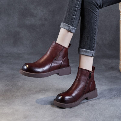 Women Autumn Retro Minimalist Leather Ankle Boots