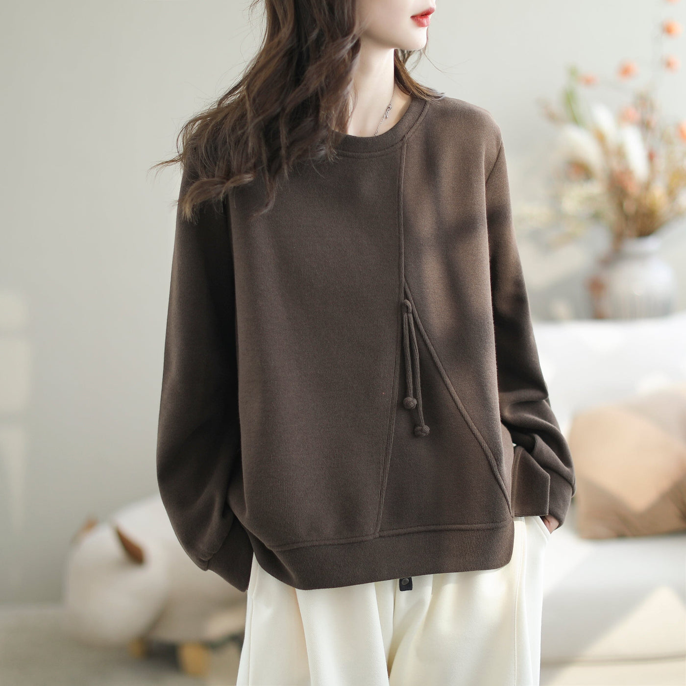 Women Autumn Retro Patchwork Casual Loose Sweater Sep 2023 New Arrival One Size Coffee 