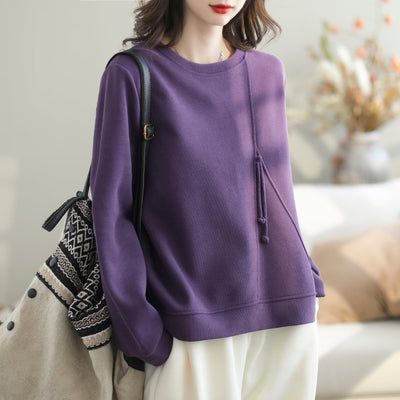 Women Autumn Retro Patchwork Casual Loose Sweater Sep 2023 New Arrival One Size Purple 