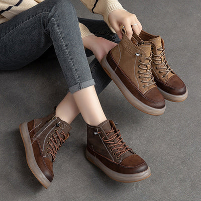 Women Autumn Retro Patchwork Leather Ankle Boots
