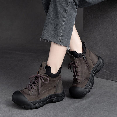 Women Autumn Retro Patchwork Leather Ankle Boots