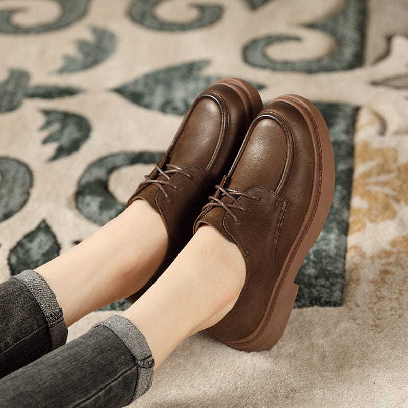 Women Autumn Retro Patchwork Leather Casual Shoes Nov 2022 New Arrival Coffee 35 