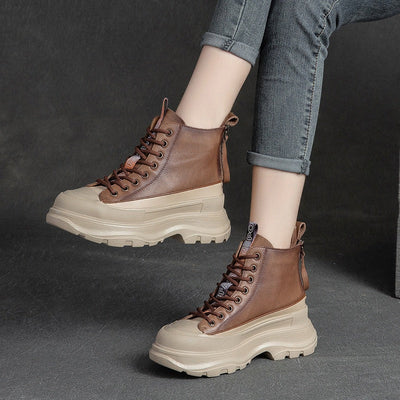 Women Autumn Retro Platform Leather Boots