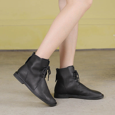 Women Autumn Retro Soft Leather Casual Flat Boots