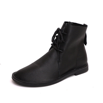 Women Autumn Retro Soft Leather Casual Flat Boots