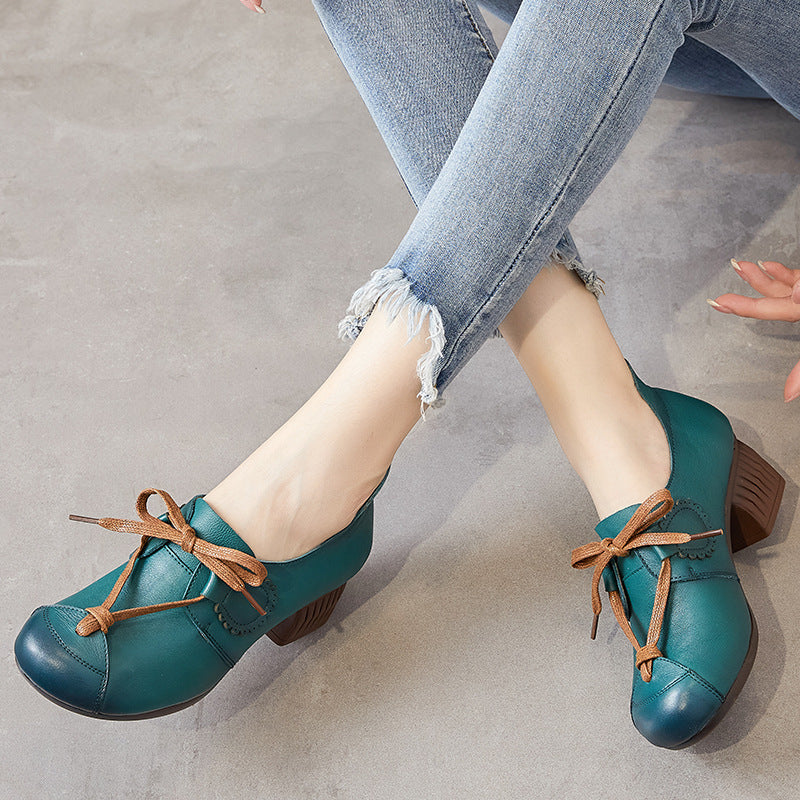 Women Autumn Soft Retro Leather Casual Shoes Aug 2022 New Arrival Green 35 