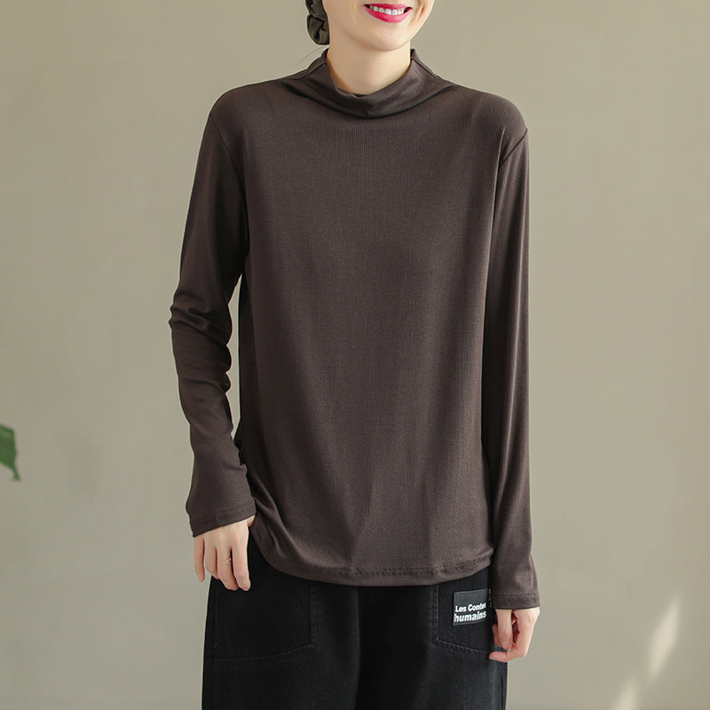 Women Autumn Solid Cotton T-Shirt Sep 2022 New Arrival One Size Brown 