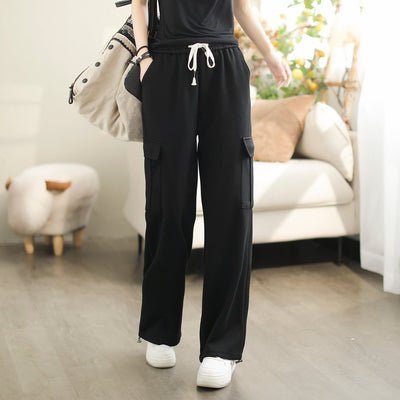 Women Autumn Solid Fashion Casual Pants Oct 2023 New Arrival One Size Black 