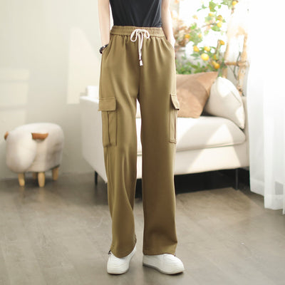 Women Autumn Solid Fashion Casual Pants Oct 2023 New Arrival One Size Dark Yellow 